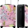 NoBoringSuitcases.com® Koffer - Roze - Eenhoorn - Skateboard - Tekening - Past Binnen 55x40x20 Cm En 55x35x25 Cm - Handbagage - Trolley - Fotokoffer - Cabin Size - Print -Reis Opberg Artikelen 1000x1200 2