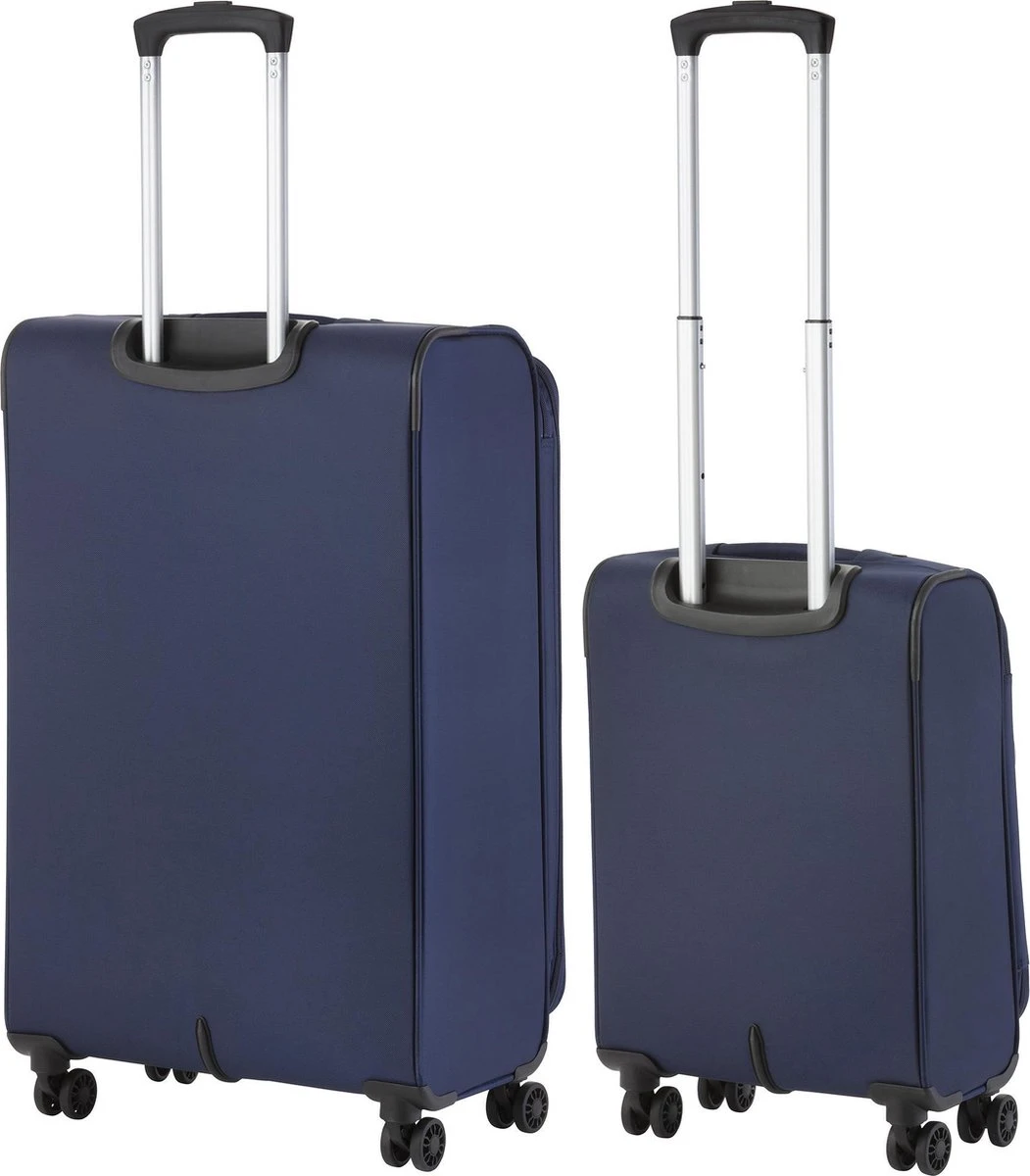TravelZ Softspinner TSA Kofferset - 2-delig Handbagage + Grote Koffer 77cm - Dubbele Wielen - Blauw 4 TravelZ Softspinner TSA Kofferset - 2-delig Handbagage + Grote Koffer 77cm - Dubbele Wielen - Blauw - Afbeelding 2