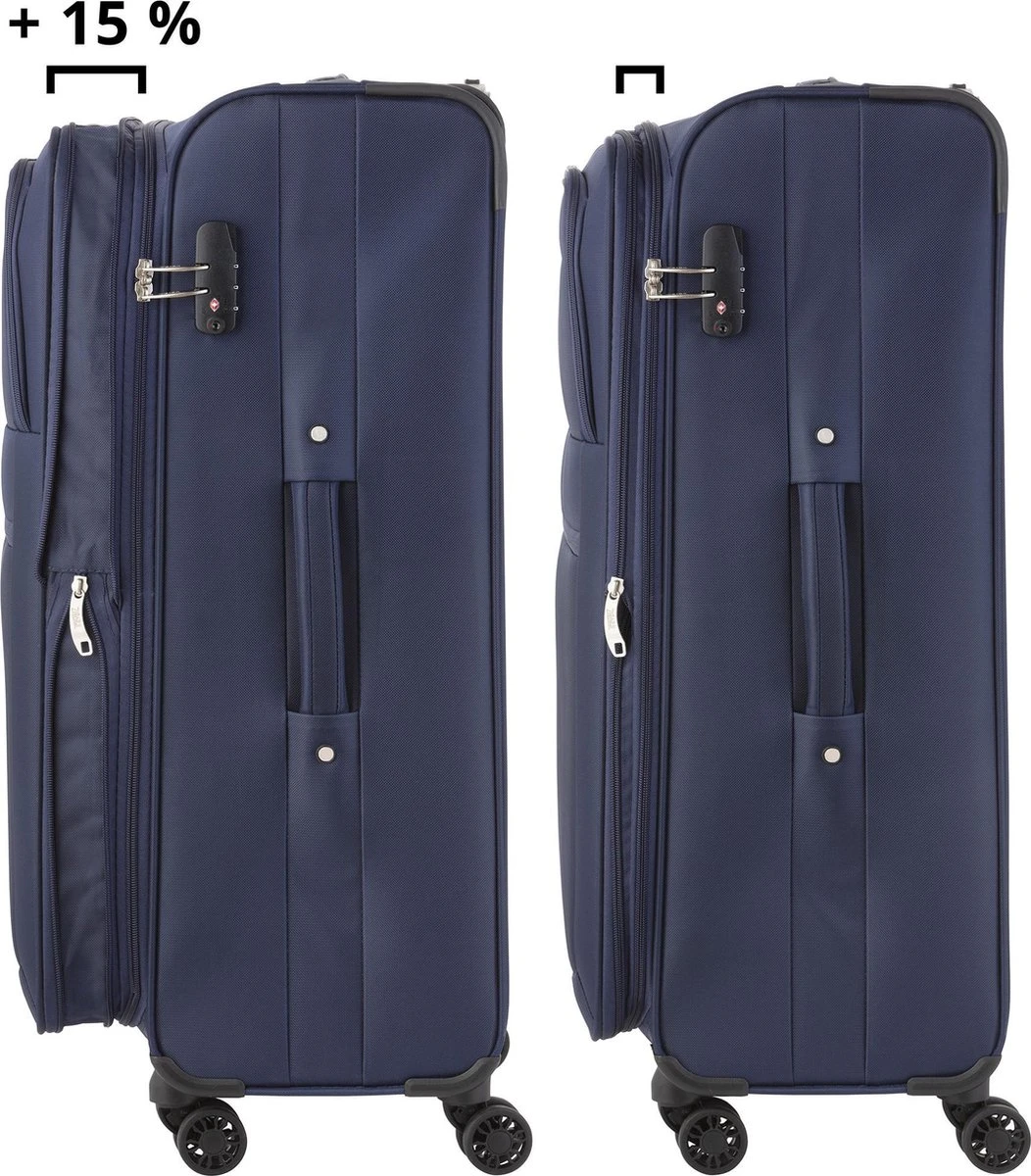 TravelZ Softspinner TSA Kofferset - 2-delig Handbagage + Grote Koffer 77cm - Dubbele Wielen - Blauw 5 TravelZ Softspinner TSA Kofferset - 2-delig Handbagage + Grote Koffer 77cm - Dubbele Wielen - Blauw - Afbeelding 3