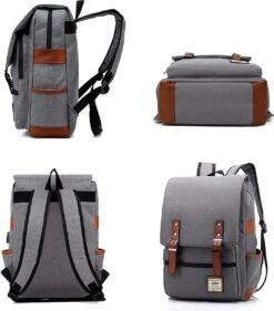 Veran Rugtas - Rugzak - 25 Liter - 15,6" Laptopvak - Boekentas - Vintage - Laptop - School - Boekentas - Grijs -Reis Opberg Artikelen 1054x1200