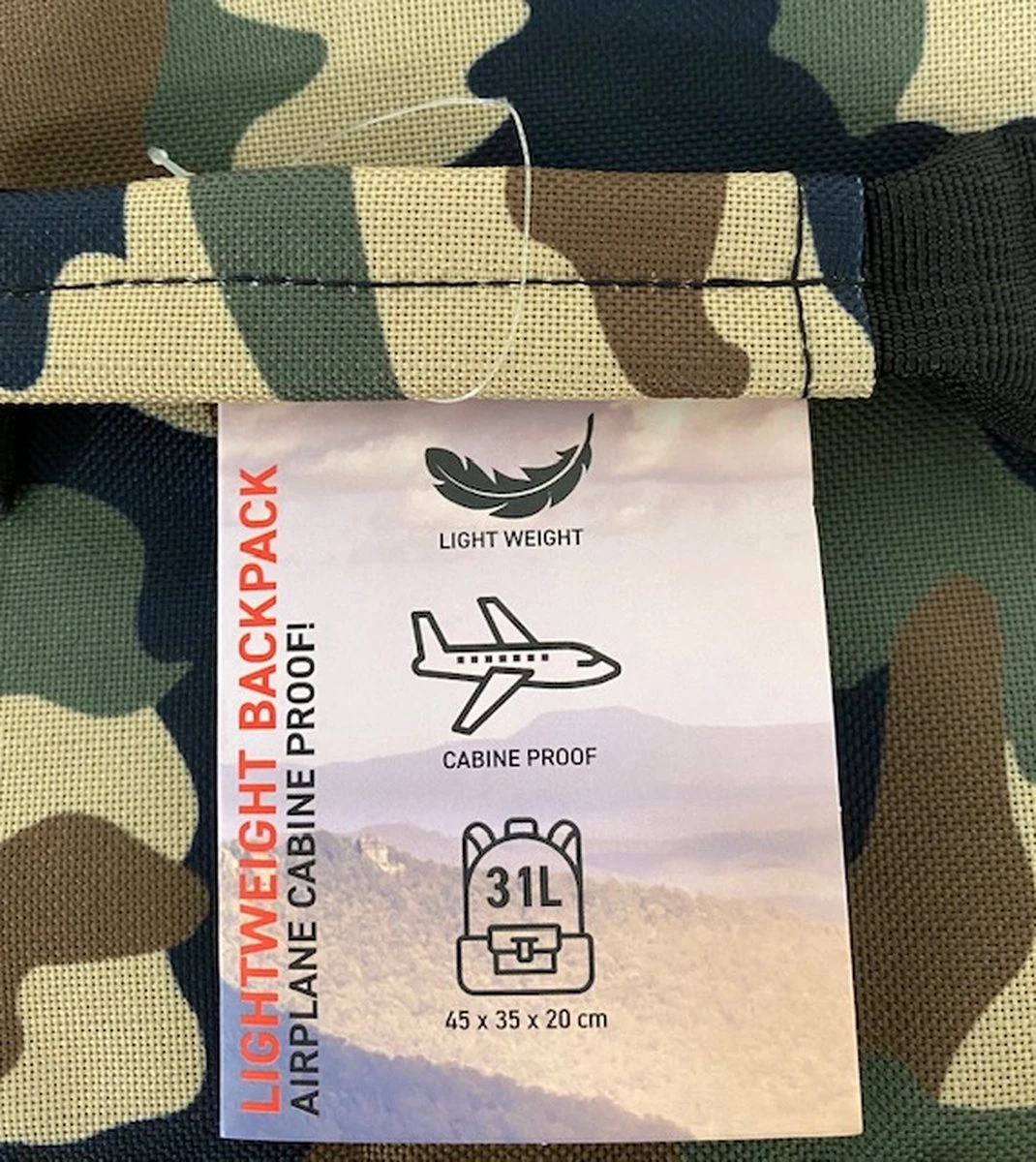 Handbagage Rugzak 31 Liter Backpack - Alle Vliegtuigmaatschappijen! - 45x35x20cm - Rugzak - Lichtgewicht - Camo 8 Handbagage Rugzak 31 Liter Backpack - Alle Vliegtuigmaatschappijen! - 45x35x20cm - Rugzak - Lichtgewicht - Camo - Afbeelding 6