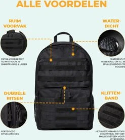 Waterdichte Rugzak - Hybride Tactical Backpack - Reistas Handbagage - Wandelrugzak - Grote Schooltas Zwart 17 Waterdichte Rugzak - Hybride Tactical Backpack - Reistas Handbagage - Wandelrugzak - Grote Schooltas Zwart -Reis Opberg Artikelen 1073x1200 15