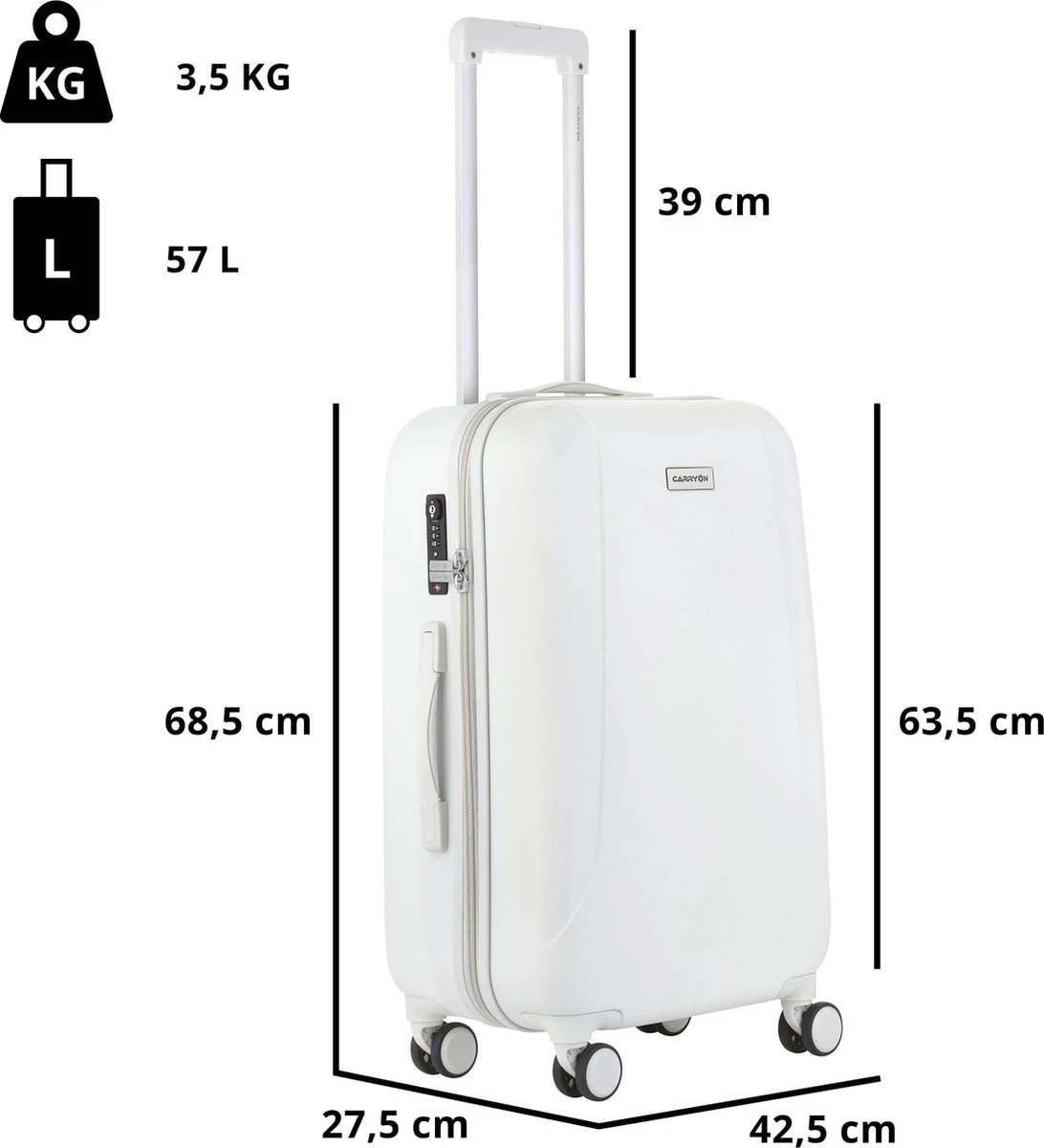 CarryOn Skyhopper Reiskoffer - 68.5cm TSA Trolley Met OKOBAN - Wit 10 CarryOn Skyhopper Reiskoffer - 68.5cm TSA Trolley Met OKOBAN - Wit - Afbeelding 8