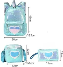 Eenhoorn Schooltas - Rugzak - Unicorn Rugtas 42 X 30 X 14 Cm- Kinderrugzak - Sequin- Luxe Giftset - Pailletten - Inclusief Tas + Etui - Turquoise - Voor Al Je Speelgoed En Schoolspullen -Reis Opberg Artikelen 1126x1200 6