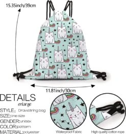 Zwemtas - Gymtas "Unicat" - Luxe Rugtas Met Trekkoorden - School Tas - Rugzak -Reis Opberg Artikelen 1129x1200 3