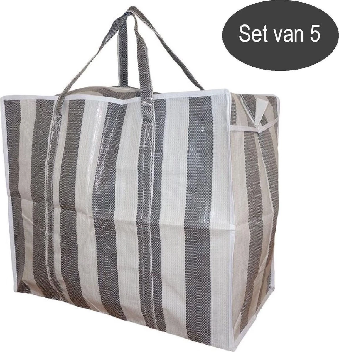 Castillo Jumbo Bag XL Reistas / Opbergtas / Verhuistas / Big Shopper - Set Van 5 Stuks - Grijs Wit 3 Castillo Jumbo Bag XL Reistas / Opbergtas / Verhuistas / Big Shopper - Set Van 5 Stuks - Grijs Wit