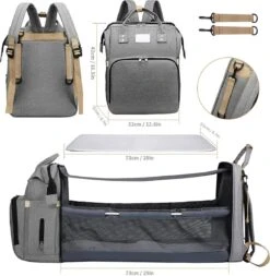 Merkloos Tas Voor Moeders En Vaders Met Uitklapbaar Baby Bedje - Draagbare Box - Rugzak Moeder - Roze - Met Veel Handige Opberg Vakken En USB Oplader - Klamboe - Mummy Bag - Verstelbaar -Reis Opberg Artikelen 1170x1200 8