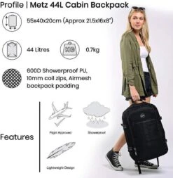 CabinMax Metz Reistas– Handbagage 44L- Rugzak – Schooltas - Backpack 55x40x20cm – Lichtgewicht - Vintage Geel (MZ V-YW) -Reis Opberg Artikelen 1172x1200 3