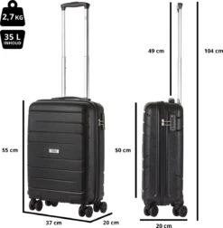 TravelZ Big Bars Handbagagekoffer 55cm Met TSA-slot - Ultrasterk - Zwart -Reis Opberg Artikelen 1175x1200