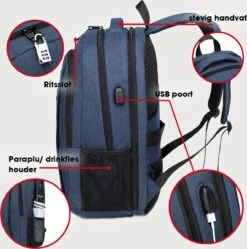 Kono Rugzak XL - Schooltas - 17,3 Inch Laptop Rugtas - Dames/Heren - 36L - Waterafstotend - Blauw -Reis Opberg Artikelen 1189x1200 13