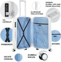 CarryOn Skyhopper Reiskoffer - 78cm TSA Trolley Met OKOBAN - Dubbele Wielen - Wit -Reis Opberg Artikelen 1197x1200 4