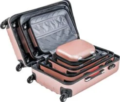 Monzana Hardcase Kofferset 4 Delig - Baseline Beautycase/M/L/XL - Rosé -Reis Opberg Artikelen 1200x1024
