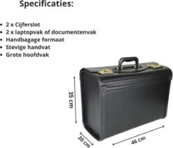 Pilotenkoffer Zonder Wiel - Kunstleer Zwart - Grote Piloten Koffer Met Laptopvak En Cijferslot - Kantoor Koffer - Werk Koffer -Reis Opberg Artikelen 1200x1025 2