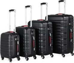 Monzana Kofferset - 4 Stuks S M L XL Met Wielen Cijferslot - Zwart -Reis Opberg Artikelen 1200x1032 2