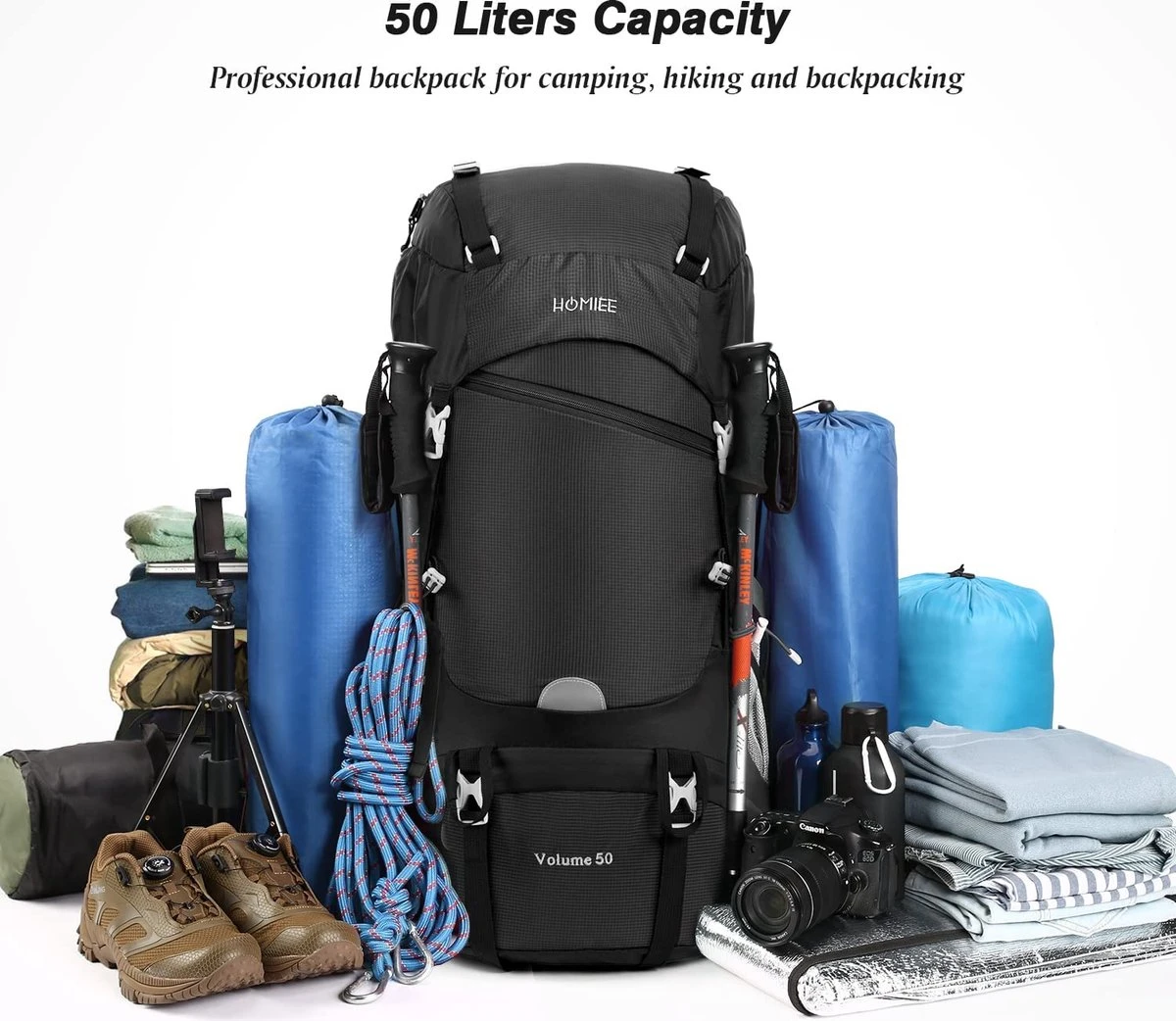 Merkloos Hiking Backpack 50L, Men Women Waterproof Trekking Backpack Travel Backpack Outdoor Hiking Backpack With Rain Cover, Backpacker Backpack For Hiking, Mountaineering, Camping, Travel Sports 6 Merkloos Hiking Backpack 50L, Men Women Waterproof Trekking Backpack Travel Backpack Outdoor Hiking Backpack With Rain Cover, Backpacker Backpack For Hiking, Mountaineering, Camping, Travel Sports - Afbeelding 4