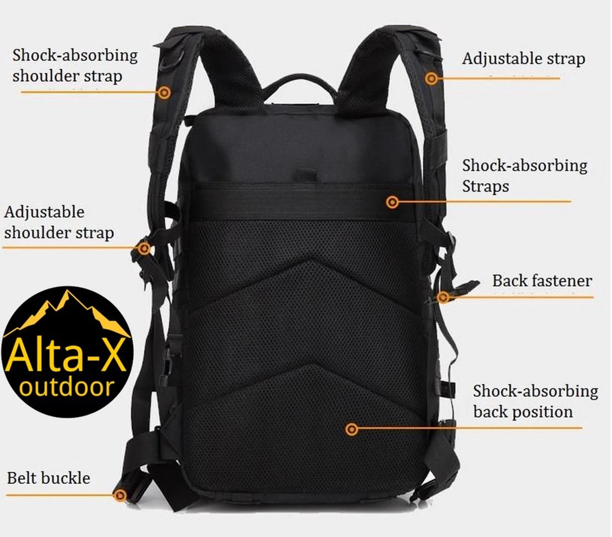 Alta-X Tactical Backpack 45l | Tactische Rugzak | Leger Rugtas - Sport - School - Werk | Zwart - Leger Tas 5 Alta-X Tactical Backpack 45l | Tactische Rugzak | Leger Rugtas - Sport - School - Werk | Zwart - Leger Tas - Afbeelding 3