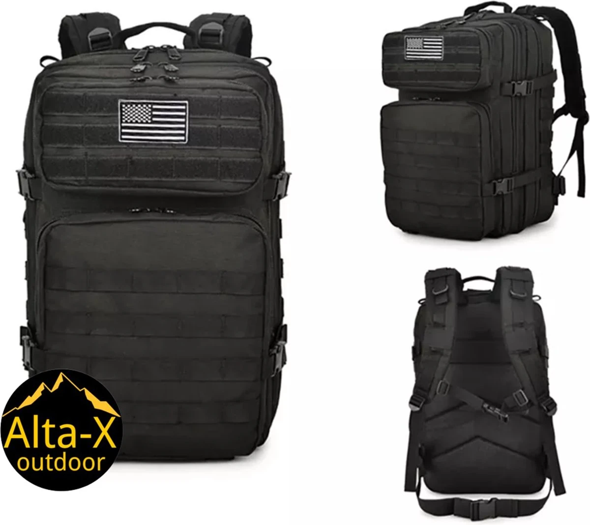 Alta-X Tactical Backpack 45l | Tactische Rugzak | Leger Rugtas - Sport - School - Werk | Zwart - Leger Tas 4 Alta-X Tactical Backpack 45l | Tactische Rugzak | Leger Rugtas - Sport - School - Werk | Zwart - Leger Tas - Afbeelding 2
