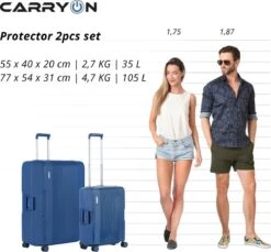 CarryOn Protector Luxe 2-delige Kofferset - TSA Trolleyset Handbagage En Groot - Kliksloten - Ultralicht - Blauw -Reis Opberg Artikelen 1200x1112