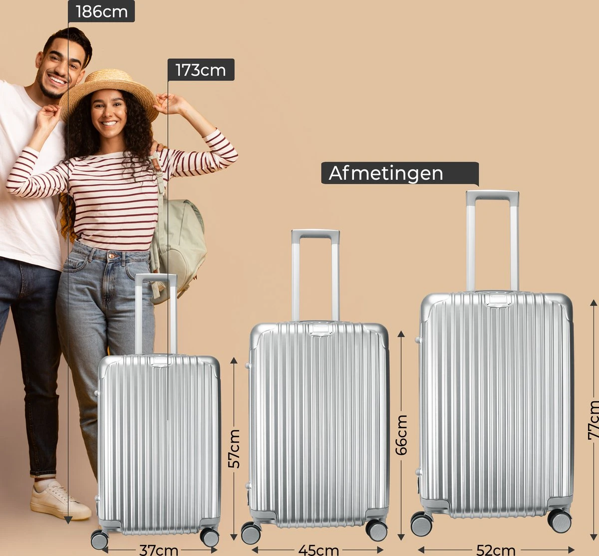 Royal Swiss - Reis Koffer - 56cm - Cijferslot- Lichtgewicht Koffer - 4 Wielen- Zilver 7 Royal Swiss - Reis Koffer - 56cm - Cijferslot- Lichtgewicht Koffer - 4 Wielen- Zilver - Afbeelding 5