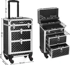 Cosmetic Case Trolley - Professionele Make-up Case - Kapperskoffer Met 4 Uitneembare Wielen -Reis Opberg Artikelen 1200x1116