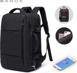 Bange Rugtas - 15,6 Inch - Laptop Rugzak - USB-aansluiting - Waterafstotend - Zwart - Incl. Smart Thermosfles -Reis Opberg Artikelen 1200x1141 2
