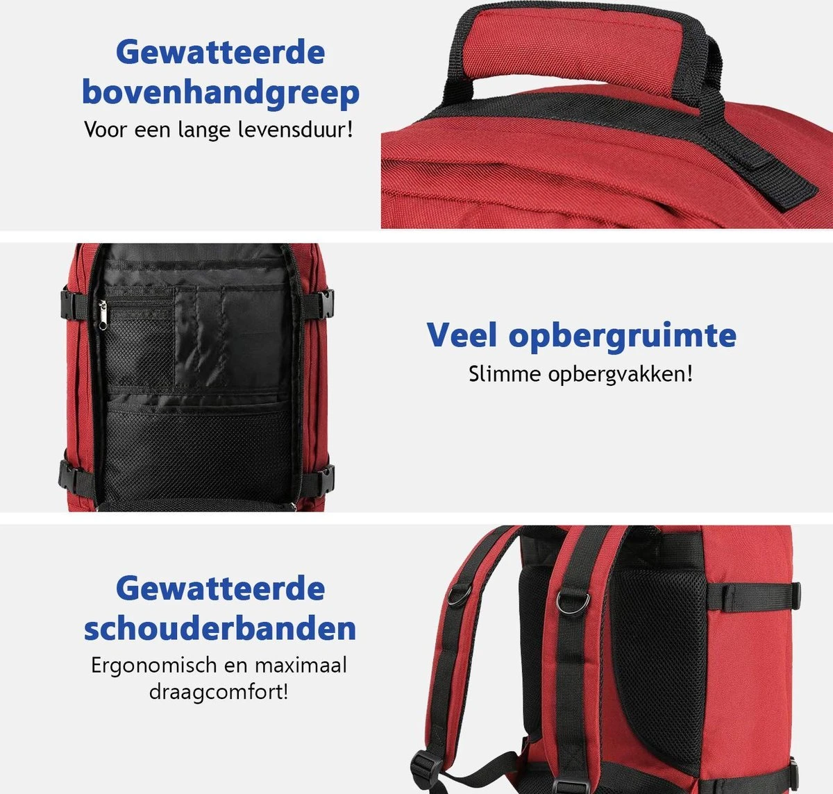 CabinMax Metz Reistas – Handbagage 20L – Rugzak – Schooltas - 40x25x20 Cm – Compact Backpack – Lichtgewicht – Oxide Rood 5 CabinMax Metz Reistas – Handbagage 20L – Rugzak – Schooltas - 40x25x20 Cm – Compact Backpack – Lichtgewicht – Oxide Rood - Afbeelding 3