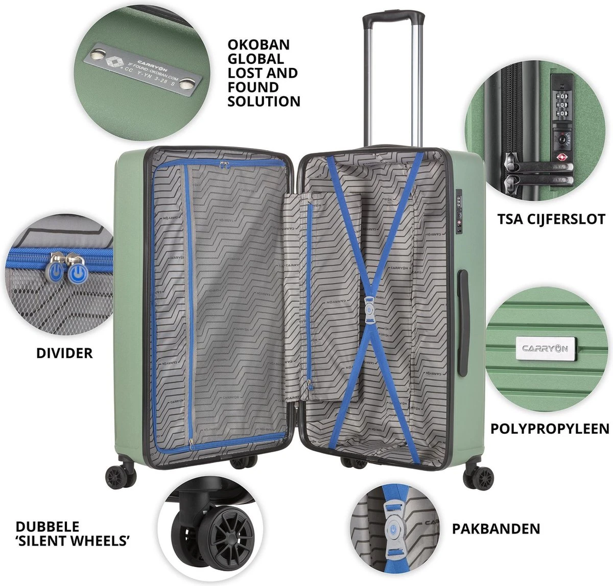 CarryOn Transport TSA Reiskoffer - Trolley 67cm Met Expander - OKOBAN - Dubbele Wielen - Olijf 6 CarryOn Transport TSA Reiskoffer - Trolley 67cm Met Expander - OKOBAN - Dubbele Wielen - Olijf - Afbeelding 4