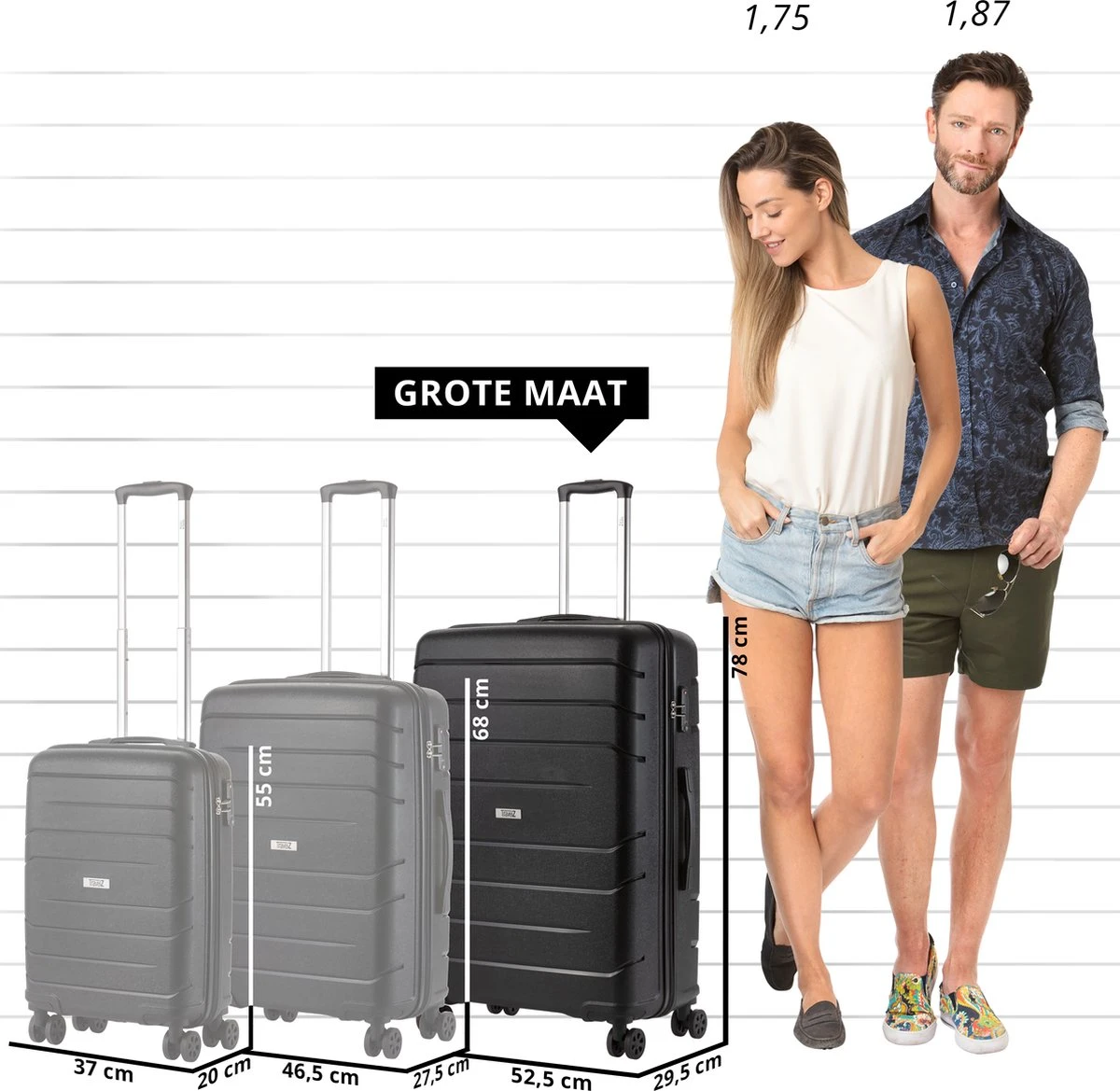 TravelZ Big Bars Reiskoffer 78 Cm Met Dubbele Wielen - Trolley Koffer Met TSA-slot - Zwart 4 TravelZ Big Bars Reiskoffer 78 Cm Met Dubbele Wielen - Trolley Koffer Met TSA-slot - Zwart - Afbeelding 2