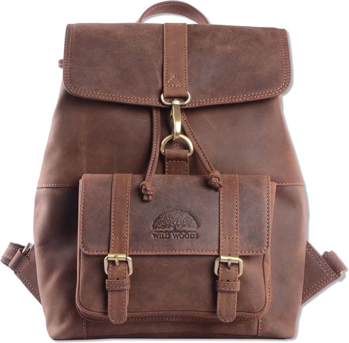 WILD WOODS Leren Unisex Rugzak Met Voorvak - Dames En Heren - Wandel Rugtas - Buffelleer - Vintage Donkerbruin 4 WILD WOODS Leren Unisex Rugzak Met Voorvak - Dames En Heren - Wandel Rugtas - Buffelleer - Vintage Donkerbruin - Afbeelding 2