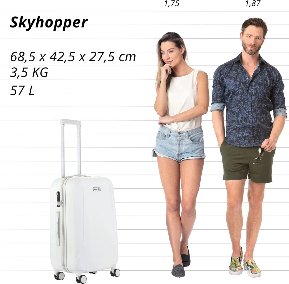 CarryOn Skyhopper Reiskoffer - 68.5cm TSA Trolley Met OKOBAN - Wit 9 CarryOn Skyhopper Reiskoffer - 68.5cm TSA Trolley Met OKOBAN - Wit - Afbeelding 7