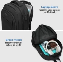 Kono Rugzak - Schooltas - 15,6 Inch Laptop Rugtas - Dames/Heren - 28L - Waterafstotend - Zwart -Reis Opberg Artikelen 1200x1181 2