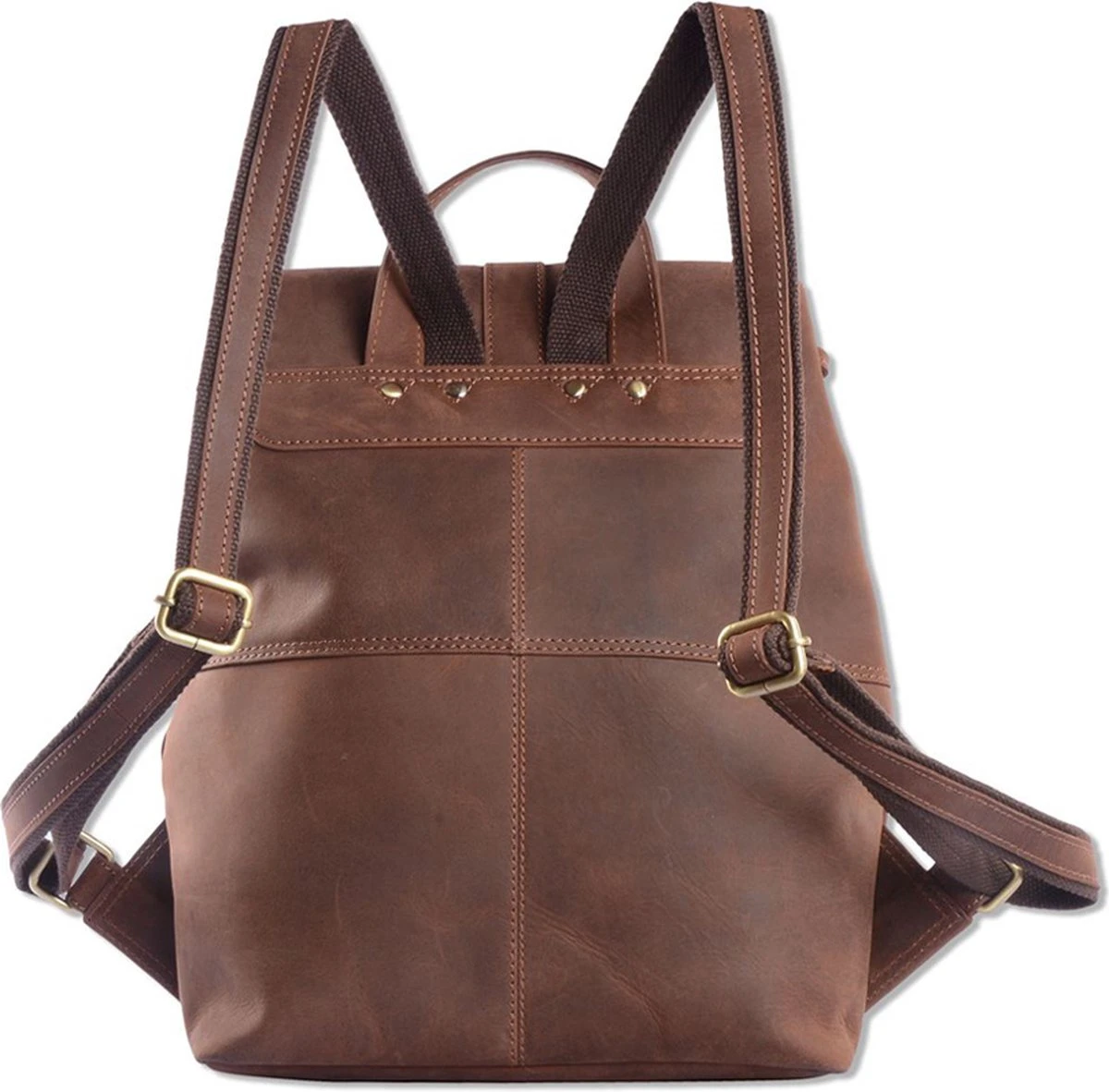 WILD WOODS Leren Unisex Rugzak Met Voorvak - Dames En Heren - Wandel Rugtas - Buffelleer - Vintage Donkerbruin 7 WILD WOODS Leren Unisex Rugzak Met Voorvak - Dames En Heren - Wandel Rugtas - Buffelleer - Vintage Donkerbruin - Afbeelding 5