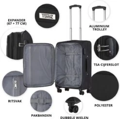 TravelZ Softspinner TSA Kofferset - 3-delige Zachte Trolleyset - Dubbele Wielen En Voorvakken Zwart 14 TravelZ Softspinner TSA Kofferset - 3-delige Zachte Trolleyset - Dubbele Wielen En Voorvakken Zwart -Reis Opberg Artikelen 1200x1193 4