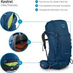 Osprey Backpack / Rugtas / Wandel Rugzak - Kestrel - Blauw -Reis Opberg Artikelen 1200x1193 7