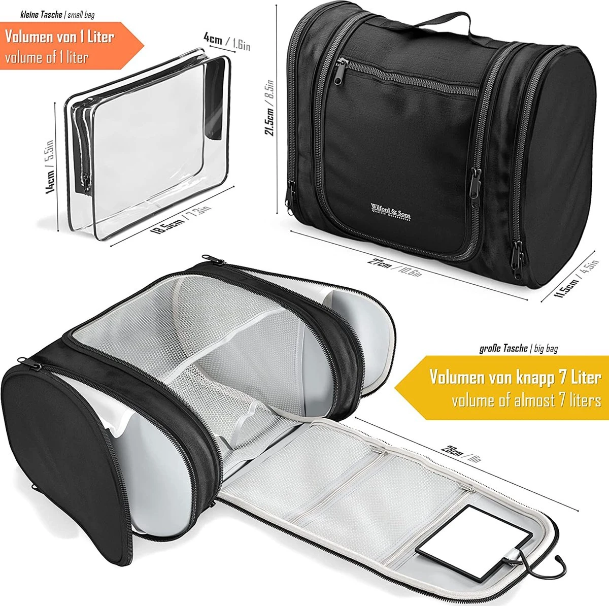 Grote Toilettas Met Spiegel, Haak + Binnenvakken + Zijvakken, Waterbestendig, Trip Vakantie Handbagage Mannen Vrouwen | Travel Organizer Kit 5 Grote Toilettas Met Spiegel, Haak + Binnenvakken + Zijvakken, Waterbestendig, Trip Vakantie Handbagage Mannen Vrouwen | Travel Organizer Kit - Afbeelding 3