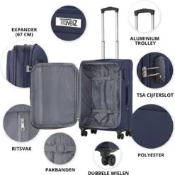 Travelz Softspinner TSA Reiskoffer 77cm - Zachte Reiskoffer Met Expander 104 + 16 Ltr - Blauw -Reis Opberg Artikelen 1200x1194 3
