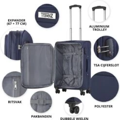 TravelZ Softspinner TSA Kofferset - 3-delige Zachte Trolleyset - Dubbele Wielen En Voorvakken Blauw 14 TravelZ Softspinner TSA Kofferset - 3-delige Zachte Trolleyset - Dubbele Wielen En Voorvakken Blauw -Reis Opberg Artikelen 1200x1194 5