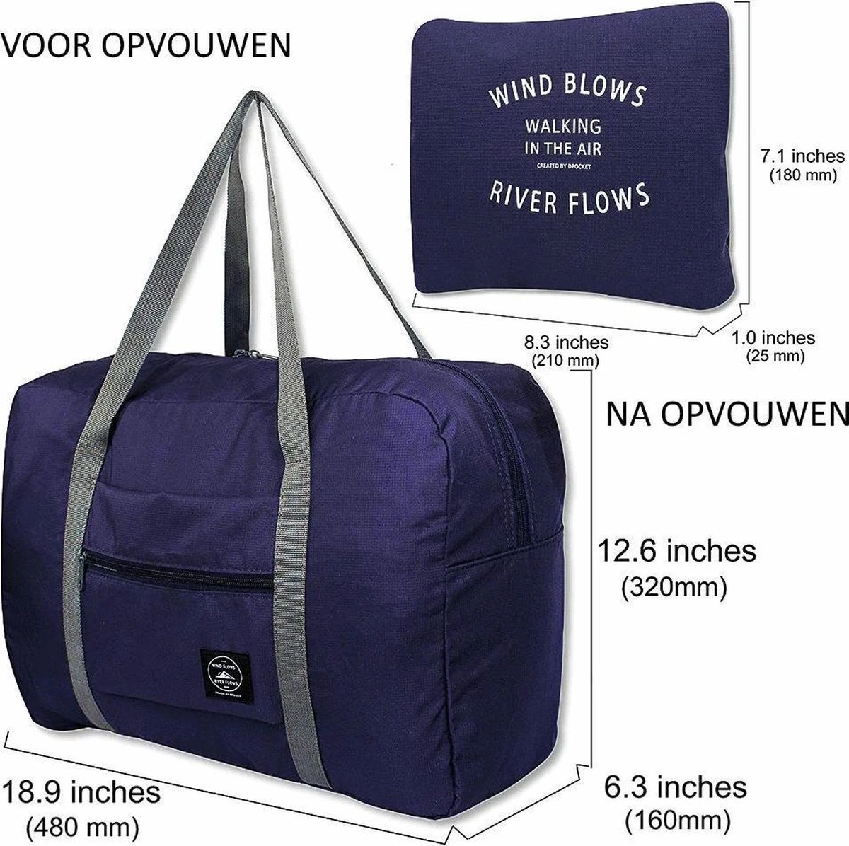 Merkloos Duffelbag - Reistas - Sporttas - Opvouwbare Reistas - Weekendtas - Donkerblauw 6 Merkloos Duffelbag - Reistas - Sporttas - Opvouwbare Reistas - Weekendtas - Donkerblauw - Afbeelding 4