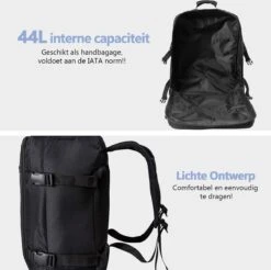 CabinMax Metz Reistas– Handbagage 44L- Rugzak – Schooltas - Backpack 55x40x20cm – Lichtgewicht - Zwart (MZ BK) -Reis Opberg Artikelen 1200x1197 6