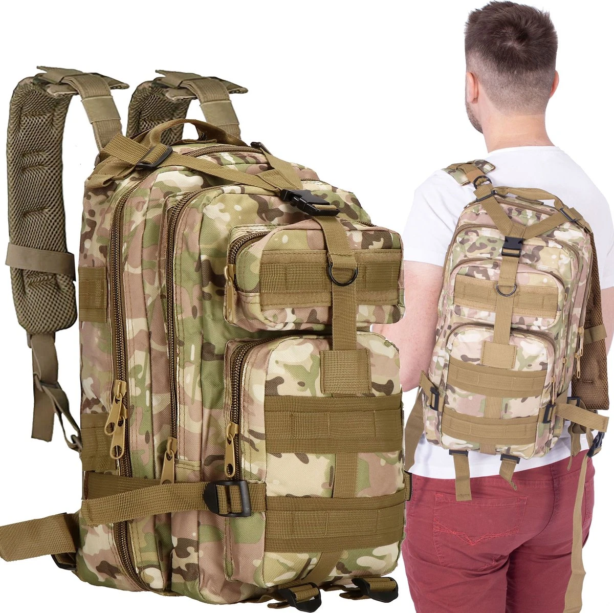 Springos Rugzak | Backpack | Wandelrugzak | Tactical Backpack | 35 Liter | Camouflage | Groen/Camel/Beige 13 Springos Rugzak | Backpack | Wandelrugzak | Tactical Backpack | 35 Liter | Camouflage | Groen/Camel/Beige - Afbeelding 11