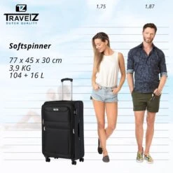Travelz Softspinner TSA Reiskoffer 77cm - Zachte Reiskoffer Met Expander 104 + 16 Ltr - Zwart -Reis Opberg Artikelen 1200x1199 1