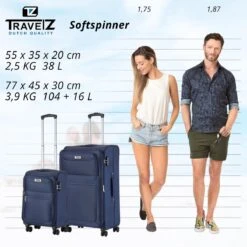 TravelZ Softspinner TSA Kofferset - 2-delig Handbagage + Grote Koffer 77cm - Dubbele Wielen - Blauw 16 TravelZ Softspinner TSA Kofferset - 2-delig Handbagage + Grote Koffer 77cm - Dubbele Wielen - Blauw -Reis Opberg Artikelen 1200x1199 10