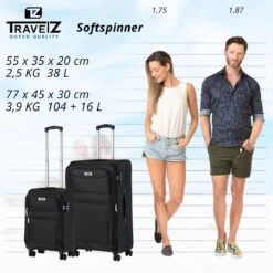 TravelZ Softspinner TSA Kofferset - 2-delig Handbagage + Grote Koffer 77cm - Dubbele Wielen - Zwart -Reis Opberg Artikelen 1200x1199 9