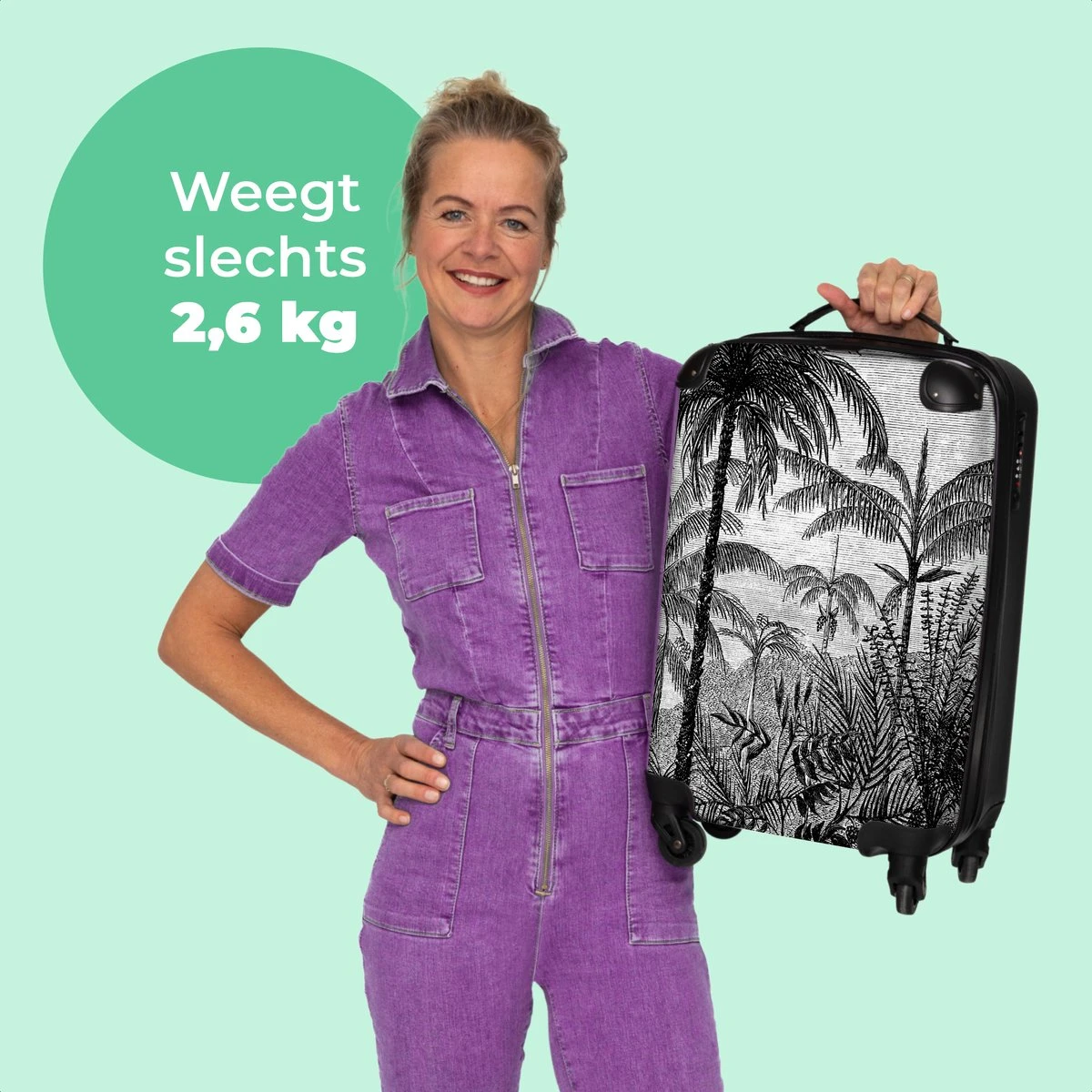 NoBoringSuitcases.com® Koffer - Jungle - Palmboom - Vintage - Zwart Wit - Past Binnen 55x40x20 Cm En 55x35x25 Cm - Handbagage - Trolley - Fotokoffer - Cabin Size - Print 4 NoBoringSuitcases.com® Koffer - Jungle - Palmboom - Vintage - Zwart Wit - Past Binnen 55x40x20 Cm En 55x35x25 Cm - Handbagage - Trolley - Fotokoffer - Cabin Size - Print - Afbeelding 2