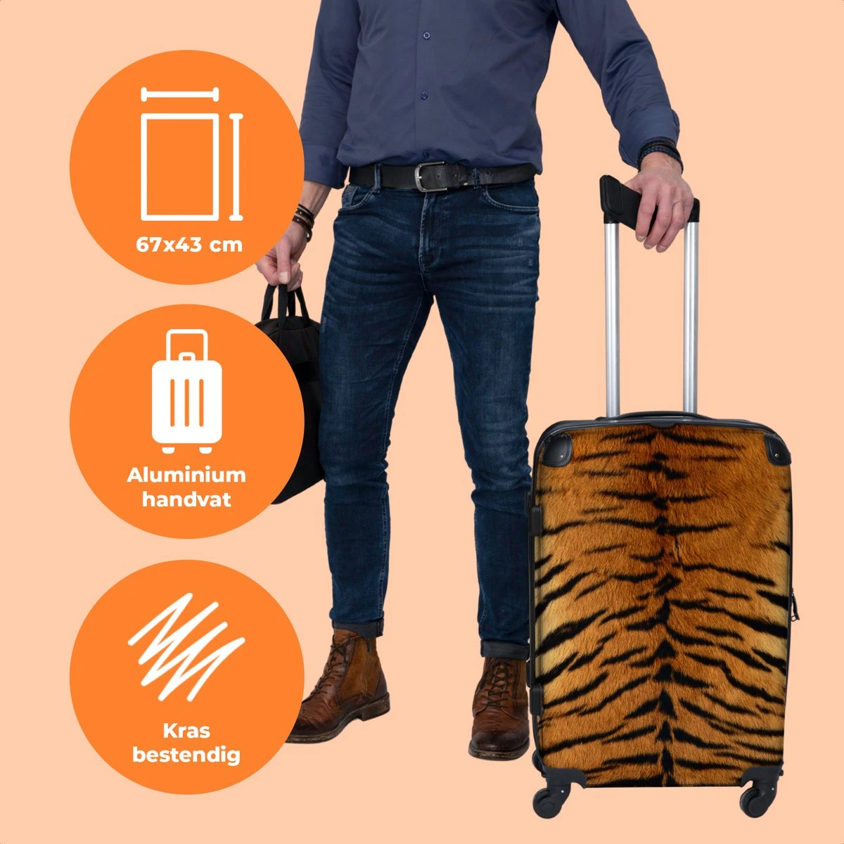 NoBoringSuitcases.com® Koffer Groot - Tijger - Wilde Dieren - Tijgerprint - Design - Trolley Koffer Met TSA-slot - Met Wielen - 90 Liter - Reiskoffer - 66 Cm 5 NoBoringSuitcases.com® Koffer Groot - Tijger - Wilde Dieren - Tijgerprint - Design - Trolley Koffer Met TSA-slot - Met Wielen - 90 Liter - Reiskoffer - 66 Cm - Afbeelding 3