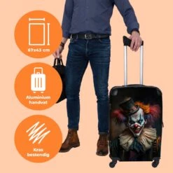 NoBoringSuitcases.com® Koffer Groot - Clown - Hoed - Kraag - Portret - Killer Clown - Trolley Koffer Met TSA-slot - Met Wielen - 90 Liter - Reiskoffer - 66 Cm -Reis Opberg Artikelen 1200x1200 1030
