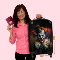 NoBoringSuitcases.com® Koffer Groot - Clown - Hoed - Kraag - Portret - Killer Clown - Trolley Koffer Met TSA-slot - Met Wielen - 90 Liter - Reiskoffer - 66 Cm -Reis Opberg Artikelen 1200x1200 1034