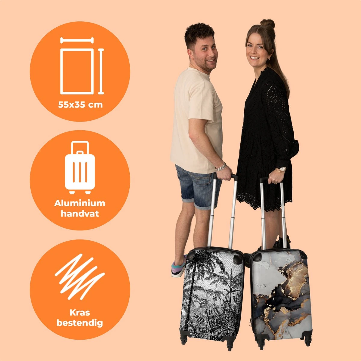 NoBoringSuitcases.com® Koffer - Jungle - Palmboom - Vintage - Zwart Wit - Past Binnen 55x40x20 Cm En 55x35x25 Cm - Handbagage - Trolley - Fotokoffer - Cabin Size - Print 13 NoBoringSuitcases.com® Koffer - Jungle - Palmboom - Vintage - Zwart Wit - Past Binnen 55x40x20 Cm En 55x35x25 Cm - Handbagage - Trolley - Fotokoffer - Cabin Size - Print - Afbeelding 11