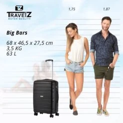 TravelZ Big Bars Reiskoffer 68 Cm Met Dubbele Wielen - Trolley Koffer Met TSA-slot - Zwart -Reis Opberg Artikelen 1200x1200 1176