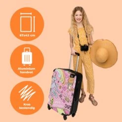 NoBoringSuitcases.com® Koffer Groot - Roze - Eenhoorn - Skateboard - Tekening - Trolley Koffer Met TSA-slot - Met Wielen - 90 Liter - Reiskoffer - 66 Cm -Reis Opberg Artikelen 1200x1200 1218